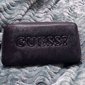 GUESS Embossed Black Zip Wallet